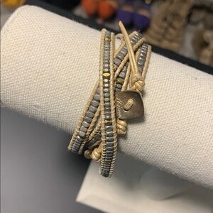 Beaded cream and silver wrap bracelet.